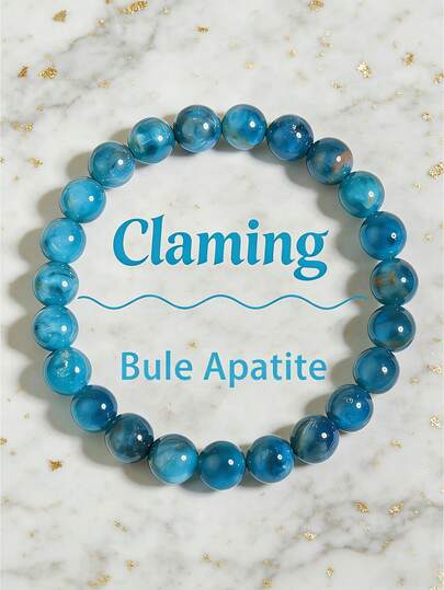 YAUKIA 1Pc Natural Bule Apatite Beaded Bracelet,Calming,Cleansing, Both Men And Women Are Acceptable,Stretch Jewelry,Ideal Gift