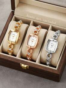 Gaiety 3/1pcs Women's Quartz Watch, Elegant Luxury Rhinestone Minimalist Bar Index Vintage Square Dial, Suitable For Daily Wear, Party Decoration Or Gifts For Mother And Friends On Mother's Day, Valentine's Day, Anniversary, Birthday And Other Holidays - Multicolor - View 2