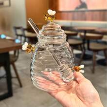 1 Set 500ML eleganter Honigtopf mit Bienen-Motiv und integriertem Löffel, hochwertig aus Borosilikatglas, luftdichter Deckel, hitze- und stoßfest, geeignet für Lebensmittelaufbewahrung in der Küche, Dekoration auf dem Esstisch, ideal als Geschenk für Imker und Köche - Transparent - Übersicht 14
