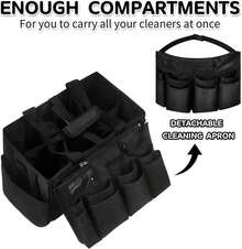 Cleaning Tool Storage Bag - Large Capacity, Detachable Apron, Hand & Shoulder Carry - For Car And Professional Cleaning - Black - View 5