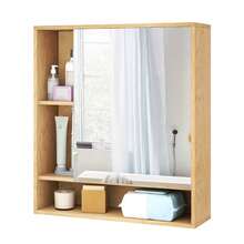 Wall Mounted Bathroom Cabinet With Mirror Single Door 3-Position Adjustable Shelf Hidden And Open Storage For The Bathroom, Living Room Or Entryway - 自然的 - 查看 5