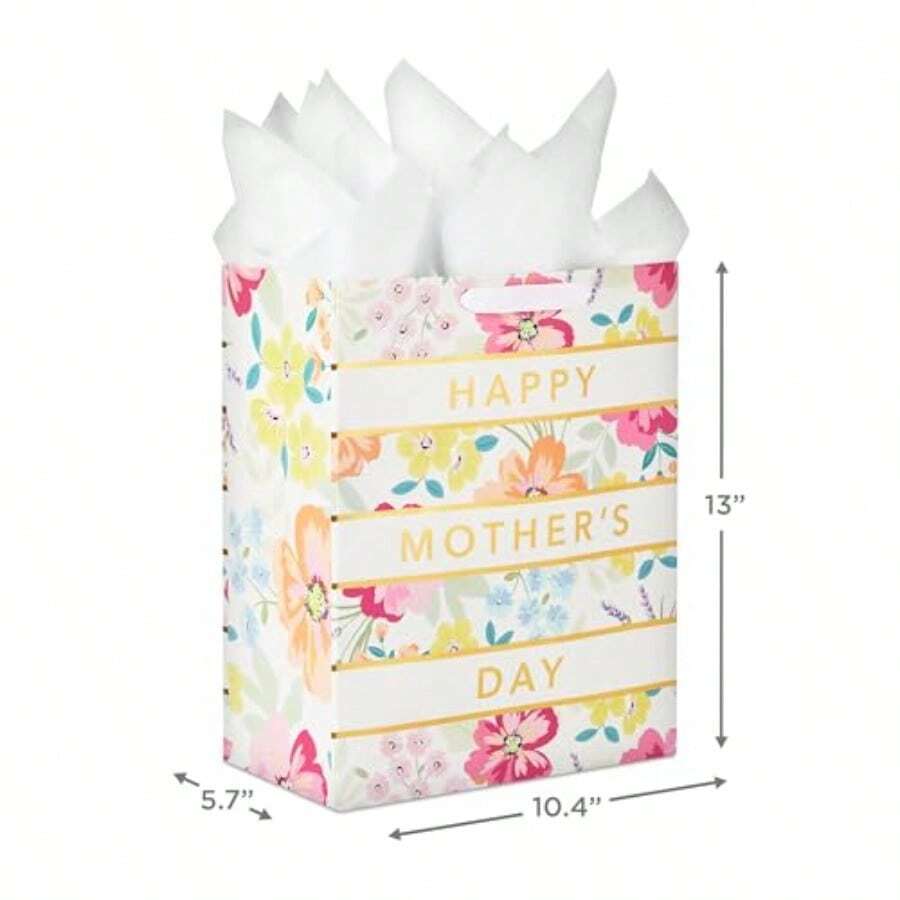 Hallmark - Bolsa de regalo para el día de la madre 33 cm papel de seda diseño de rayas florales pastel con detalles dorados para mamá abuela Nana Nueva madre-108 - raya floral - Ver 1