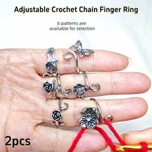 2pcs Adjustable Crochet Tension Ring Set, Vintage Pattern Zinc Alloy Knitting Tool Set, Multiple Floral Patterns Available, Suitable For Beginners And Professionals - 2 Packs - View 3