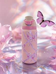 OwaIa(Sugar Fairy)Outdoor Sports Bottle,32oz/945ml Double Wall Vacuum Insulated Outdoor Cycling Water Bottle,Stainless Steel Heat Resistant Ice Water Cup With Straw,Can Keep Hot Or Cold Drinks Hot For 8-12 Hours,100% Leak Proof Outdoor Hiking Water Bottle,One Hand Press Open Lid,Capable Of Holding Frozen Beverages.Exquisite Appearance,Meticulous Workmanship,Suitable For Outdoor Camping,Mountaineering,Gym,Cycling And Travel - 粉紅色蝴蝶 - 查看 1