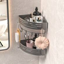 单层浴室厨房收纳架，免钻孔铝制壁挂式三角形置物篮，浴室淋浴挂架 - 單層 - 查看 1