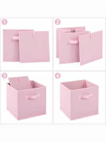 1/3/6pcs Foldable Fabric Storage Boxes With Handles, Multi-Color Options, Collapsible Closet Organizers, Kids Room Toy Storage Baskets, Home Organization Containers - Pink - View 10