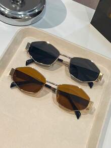 2 Pairs Women's Metal Frame Diamond-Shaped Fashion Glasses, Suitable For Daily Wear, Summer Beach, Outdoor Travel And Other Outdoor Activities, Collegiate Design, Suitable For Back To School Season - Multicolor - View 7