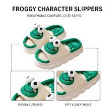 Linen Slippers Cartoon Frog Design Cute Home Indoor Non-Slip Slip-On Fabric Slippers For Women And Couples - Green - View 7