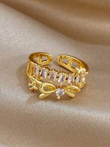 18K Gold Plated Anti-Fading Elegant Butterfly Heart Bow Zirconia Adjustable Ring Set, Women's Vintage Jewelry, For Valentines, Party, Gala, Daily, Dating, New Years, Wedding, Beach, Christmas Anniversary, Elegant Mom Gift Boho Jewelry Birthday Bridesmaid Gift Regal Elegant Accessory Set - Multicolor - View 5