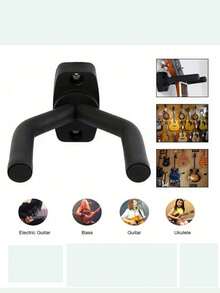 1 Pc Guitar Wall Mount With Adjustable Hooks, Universal Design, Suitable For Guitar, Ukulele, Bass, Erhu And Other Instruments. - Black - View 11