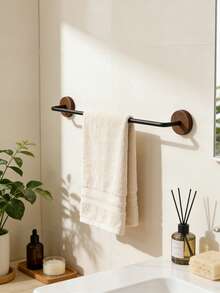 1pc Wooden & Metal Bathroom Towel Rack, Wall-Mounted Towel Bar, Natural Wood Bathroom Decor Towel Holder - Multicolor - View 4