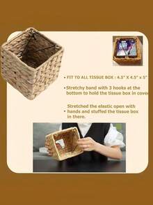 Cubierta de caja de pañuelos tejida a mano con textura natural, dispensador de papel de pañuelos de estilo minimalista, caja de pañuelos cuadrada gruesa y duradera, adecuada para la mesa del comedor, la encimera de la cocina, el armario del baño, regalo del Día de la Madre, útiles escolares, decoración del hogar, artículos esenciales para cruceros, organización del hogar, decoración del hogar para el verano, accesorios de baño, suministros de cocina - Multicolor - Ver 9