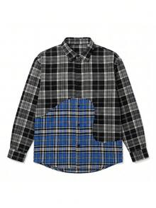 Men's Colorblock Polo Collar Button-Up Shirt, Casual Streetwear Fashion For Spring, Summer, Autumn, Suitable For Dating, Strolling - Multicolor - View 6