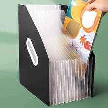 Organizador de archivos portátil y expandible de 1 pieza, contenedor de almacenamiento de suministros de oficina de papel multicapa, clasificación de archivos plegable. - Negro - Ver 1
