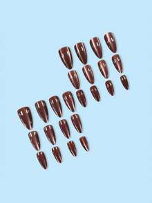 Bộ 24 miếng dán móng tay hình hạnh nhân phong cách Y2K màu nâu mắt mèo, chất liệu acrylic mắt mèo pha lê nâu, vừa vặn hoàn hảo, miếng dán móng tay hình hạnh nhân màu nâu mắt mèo, giúp đầu ngón tay bạn tỏa sáng rực rỡ, phù hợp cho phụ nữ sử dụng hàng ngày khi đi làm và dự tiệc. - màu nâu - Xem 4