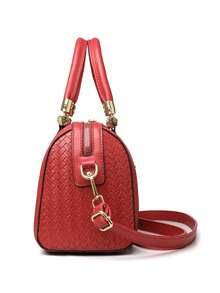 Borsa da donna, borsa a tracolla, in pelle PU con motivo goffrato a tinta unita, minimalista, leggera, versatile - Rosso - Visualizzare 6