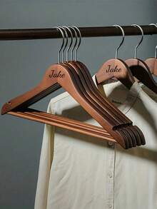 Customized Text/Logo Wooden Clothes Hanger, Non-Slip, Seamless, Suitable For Home, Hotel, Wedding, Laundry Drying - Brown Retro Color - View 4