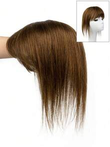 8*12 Inch Women's Straight Chocolate Brown Hair Clip-On Extensions, Natural Looking Basic Hairpiece, Suitable For All Brown Hair Bangs, Can Modify Face Shape - S4 - View 6
