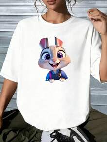 Disney Breathable Soft Cotton Women's Oversized T-Shirt Judy Hopps Graphic, Versatile Everyday Outfit, Women's Casual TeeCrafted From Soft, Comfortable, And Durable Pure Cotton Fabric, This Round-Neck T-Shirt Is An Ideal Choice For The Spring And Summer Seasons. Suitable For A Wide Range Of Occasions-Including Daily Wear, Shopping, Parties, Travel, And Social Gatherings-It Also Makes For An Exquisite Gift. - 白色 - 查看 1