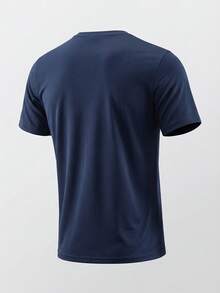 Men's Sports Running Short Sleeve Simple Elastic Breathable T-Shirt, Suitable For Summer Gym - Navy Blue - View 5
