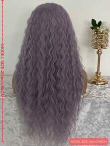 Tóc giả ren phía trước màu tím nhạt xoăn nhẹ, không cần keo dán, màu tím pha bạch kim, dài, kiểu sóng nước 13x4, đã được tỉa sẵn tóc con, dài 26 inch, mật độ 150. - Màu tím hoa cà - Xem 4