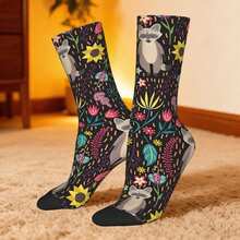 1 par de calcetines locos con diseño retro Harajuku de mapaches alegres y brillantes, estilo hip hop - Multicolor - Ver 1