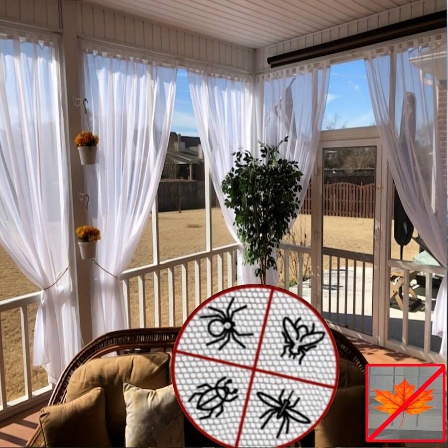 4pcs Adjustable Outdoor Curtains, Breathable Mesh Fabric, Rod Pocket Design, Suitable For Garden, Patio, Balcony, Porch And Gazebo Decor, Insect/Mosquito Net, Wedding Decoration - Pole-through Type - View 1