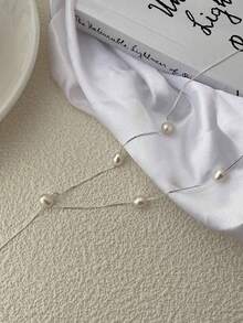 1pc S925 Sterling Silver Water Drop Oval Pearl Tassel Y-Necklace, Elegant Necklace For Mother Or Wife, Suitable For Special Occasions, Holiday Gift, Classic Design, Durable Accessory, Versatile - Pearl - View 3