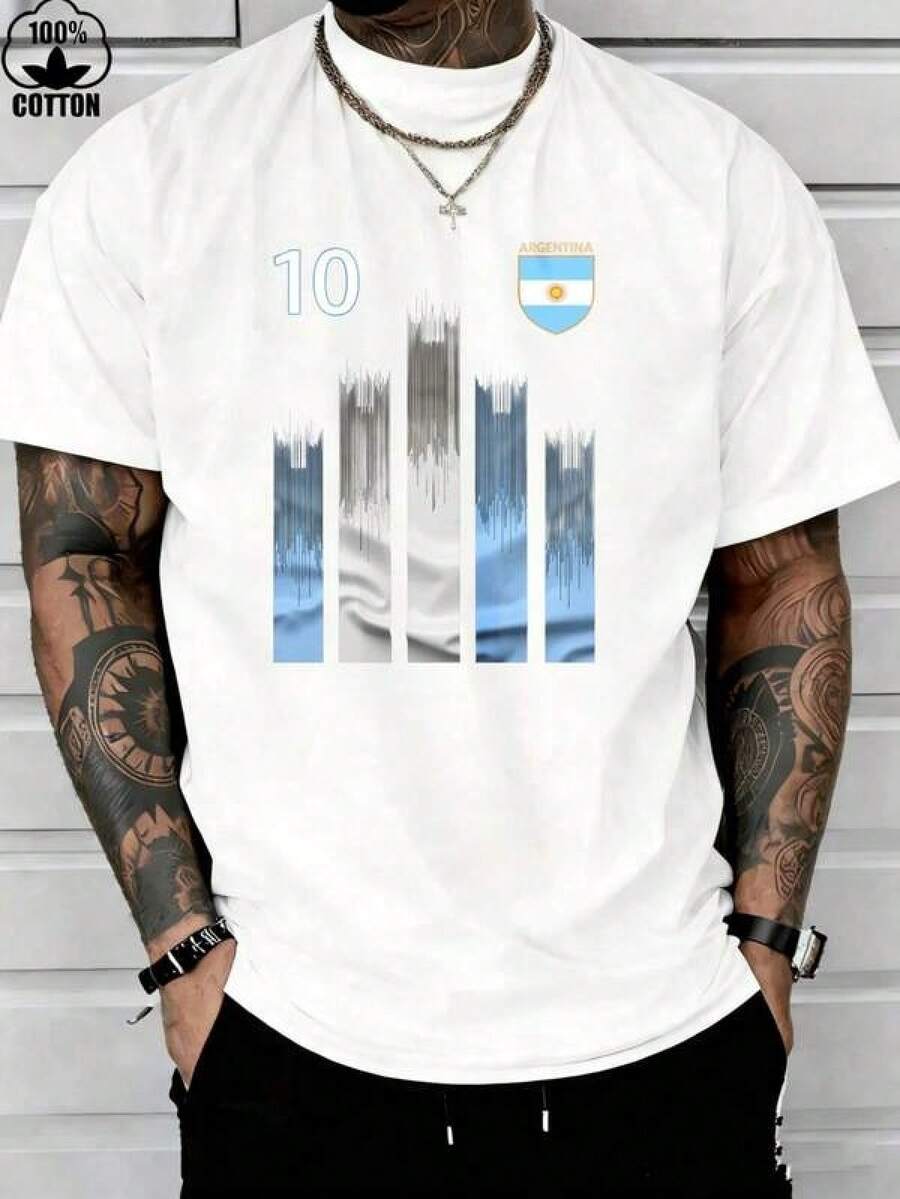 2026 World Cup Graphic Tees, Men's & Women's Argentina FootballJersey Number 10 - Retro Soccer Shirt WithArgentina Flag Design, Soccer Jersey, Teen Summer Clothes, Shirts For Adults & Kids, Family Matching Outfit, Comfort Fit CrewNeck T-Shirt For Training, Fan Apparel & Casual Wear (Machine Washable) - UnisexFor All-Season Use, Adult And Children's Sizes - 白色 - 查看 1