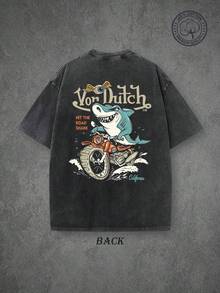 Vons Dutchs Hit The Road Shark Motorcycle Vintage Washed Cotton T-Shirt, Flying Eyeball Hot Rod Vintage Washed T-Shirt, Retro Kustom Kulture Graphic Tee, Double-Sided Print, High Quality T-Shirt, Classic Washed Shirt, Washed Pure Cotton T-Shirt, Casual Style, Perfect Gift Choice, Comfortable, Fashion Street Style Pure Cotton T-Shirt. And A Thoughtful Personalized Gift For Family And Friends. Suitable For Everyday Summer Wear, Outdoor Leisure And Back-To-School Outfits. - màu đen - Xem 2