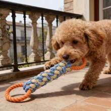 Brinquedo de corda para cães (2 unidades) - Brinquedo resistente com alça dupla e nó, indestrutível para cães que mastigam com força, auxilia na limpeza dos dentes e cuidados dentais, brinquedo interativo de cabo de guerra para todas as raças, mordedor para filhotes (laranja/azul) - Baby Azul - Ver 5