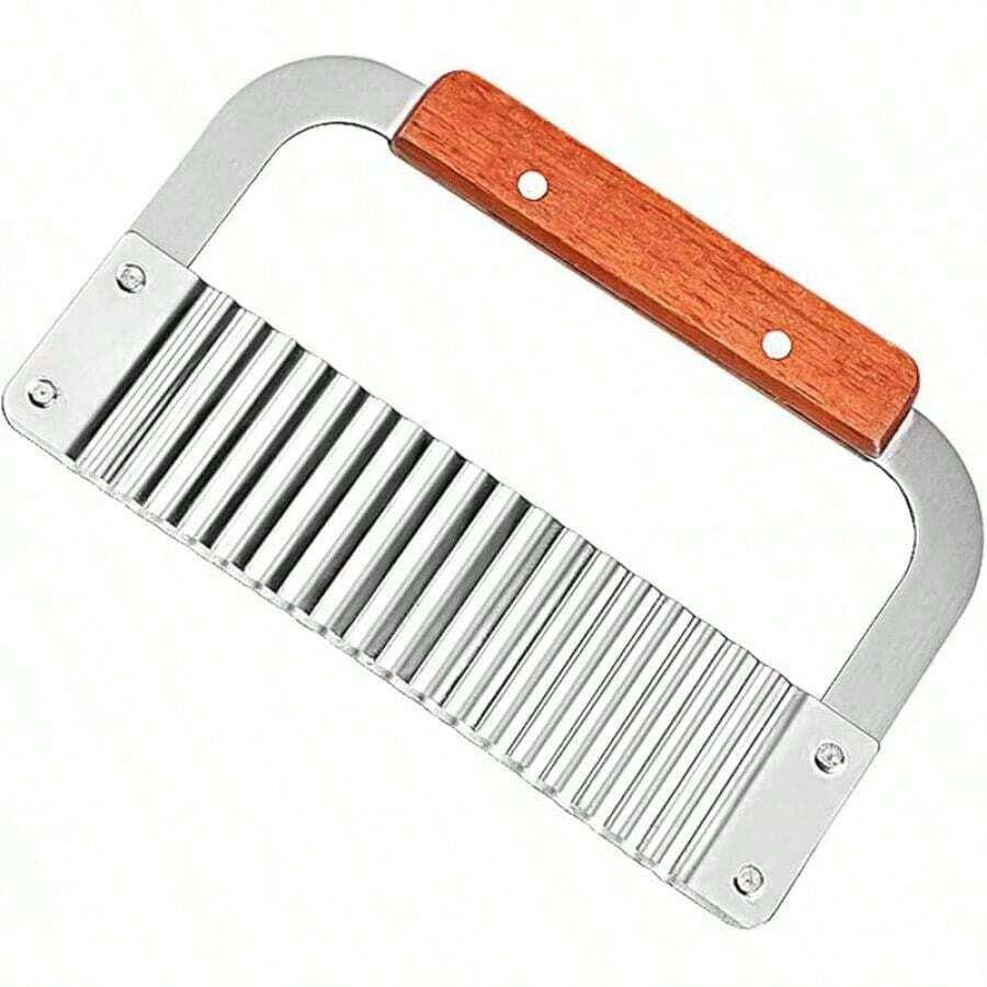 Crinkle Cutter Potato Carrot Chip Vegetable Crinkle Wavy Chopper Cutter French Fry Slicer - Gỗ - Xem 1