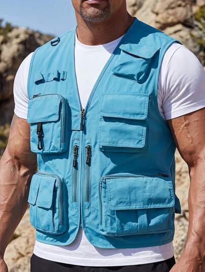 1pc Men's Outdoor Fishing Vest, Summer Sleeveless Jacket For Camping, Photography, Breathable Multi-Functional Waistcoat, Adventure Climbing Mountaineering Outfit