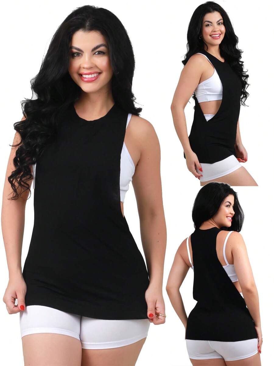 Work Fitness Women's Laser Cut Tank Top For Fitness And Gym - 黑色的 - 查看 1