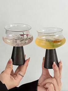 1个高品质独特设计玻璃杯，配木柄，复古鸡尾酒/葡萄酒/饮料/咖啡/下午茶杯，适用于苏打水、冰淇淋、慕斯，可作办公室饮具、客厅客用茶杯。 - 彩色 - 查看 9