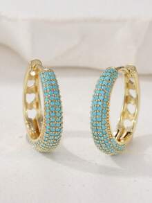 Đôi bông tai này toát lên vẻ thanh lịch và sang trọng, đậm chất nghỉ dưỡng. Bề mặt được khảm đá ngọc lam nhân tạo, tạo nên vẻ ngoài tinh tế và sang trọng như trang sức. Phù hợp để đeo hàng ngày cũng như trong các kỳ nghỉ, đây là một lựa chọn quà tặng tuyệt vời. - Màu xanh lam - Xem 13