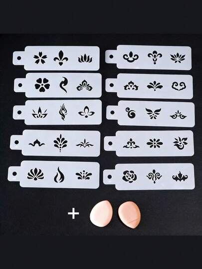 10个复古镂空花朵额饰印章，手绘额饰印章，适用于派对、学校活动、约会、购物等场合的舞台妆容和面部彩绘