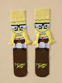 SpongeBob SquarePants 1/2/4双装可爱卡通手牵手磁性情侣袜，适合情侣和闺蜜的同款袜子，韩版 - 彩色 - 查看 7