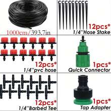 Hệ thống tưới nhỏ giọt với ống phân phối 1/4", bộ dụng cụ tưới nhỏ giọt tự động tiết kiệm nước cho vườn, nhà kính, bãi cỏ, sân hiên. - Nhiều màu - Xem 16
