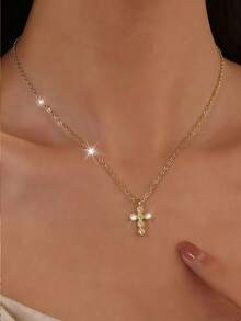 1 pieza Collar con colgante de mini cruz de plata de ley S925, collar de clavícula elegante y minimalista con diseño único y exclusivo de mujer con incrustaciones de rhinestone, regalo distintivo de lujo - cruz - Ver 11