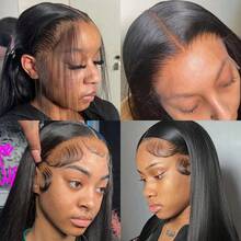 Tóc giả thẳng không cần keo, tóc thật, sẵn sàng sử dụng, kích thước 5*5, tóc giả ren phía trước, tóc giả đã tỉa sẵn, tóc giả Brazil. - Natural Black - Xem 5