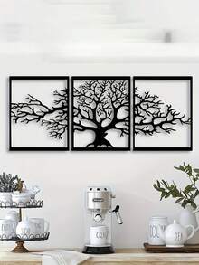3pcs Metal Tree Wall Art Set - Frameless Iron Decor Suitable For Living ...