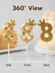 Creative Diamond Crown Numeral Birthday Candles, Suitable For Wedding Anniversary, Valentine's Day Party Decor, Luxury Shiny Autumn Home Decor, Dining Table Center Piece, And Celebration Events, Multiple Number Combinations Available - Gold - View 8