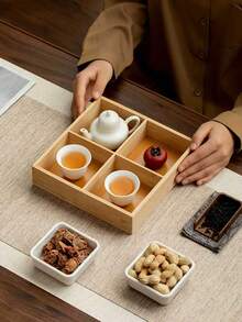 1 Set Wooden Tray With Compartments, Snack Box, Snacks, Cookies, Outdoor, Wooden Tray - Apricot - View 7