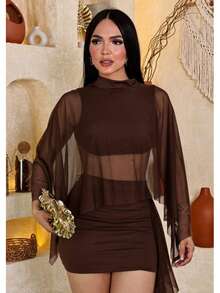 Elegant Women's Set - Party Style - Skirt + Top + Tulle - Fall/Winter 2026 Launch - Rust Brown - View 1