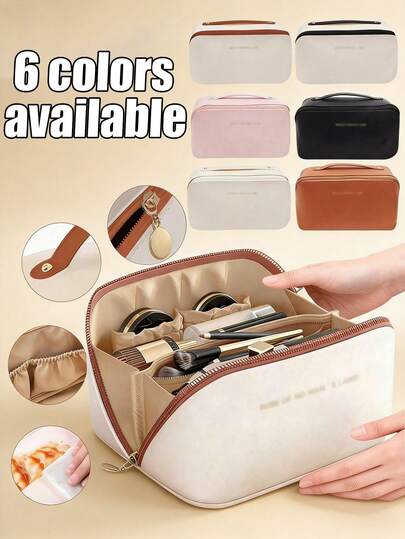 Large Capacity Multilayer Makeup Bag, Waterproof PU Leather Cosmetic Bag, Women's Travel Toiletry Bag, Toiletry And Makeup Organizer, Cosmetic Storage Bag, Travel And Household Essentials, Bathroom Toiletry Bag, Makeup Bag, Washing Bag, Travel Essentials, Cruise Essentials, Vacation Essentials For Men And Women, Travel Containers, Essential Vacation Gifts For Women