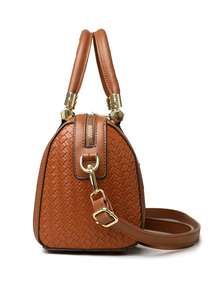 Bolso de mujer, bolso de hombro, PU cuero con relieve tejido de unicolor, minimalista, ligero, versátil - Marrón - Ver 6