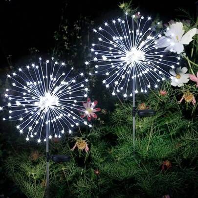 200 LED Solar Powered Outdoor Lights, Suitable For Christmas And Thanksgiving Decoration, Villa Courtyard, Balcony, Path, Lawn, Camping, Warm/Colorful Holiday Decor Lights, Hot-Selling Outdoor Solar Firework Lights, Christmas Decoration, 200/120/90 LED Twinkling Star Burst Ball Design, Available In Color And White, Suitable For Garden, Courtyard, Party, Christmas Lighting | Easter Decoration, Decorate Courtyard, Parasol, Eaves, Garden, Trees