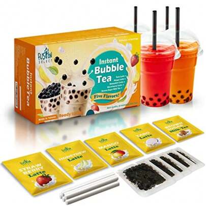 5 Packs Taro Mango Honeydew Strawberry Bubble Tea Kit Set With Extra Rich Tapioca Pearls Straws