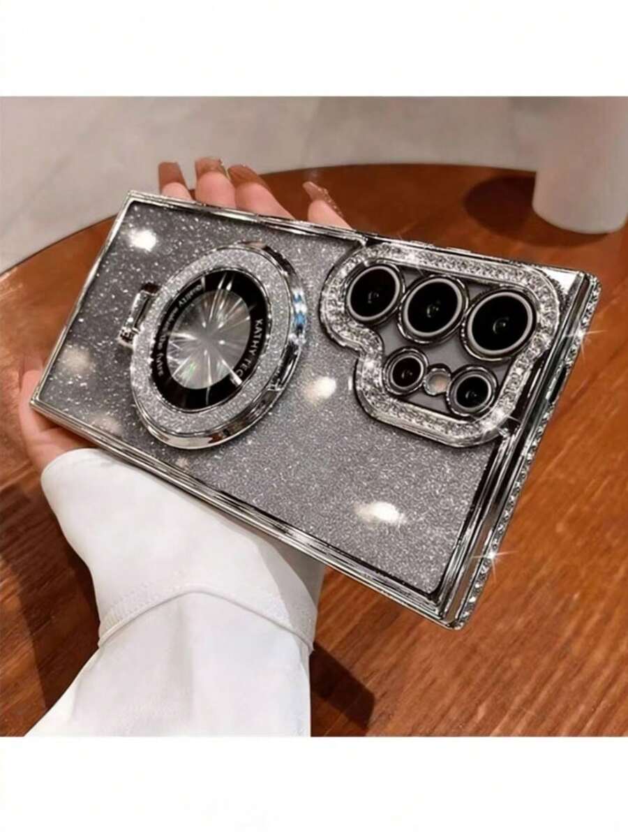 1 chiếc ốp lưng điện thoại sang trọng lấp lánh kim cương, tương thích với Samsung S26 Ultra, S24 S25 Ultra, S24 Plus, S23 Ultra, S22 Ultra, S23 A15, A55, hỗ trợ sạc không dây và chống sốc cho camera. - Bạc - Xem 1